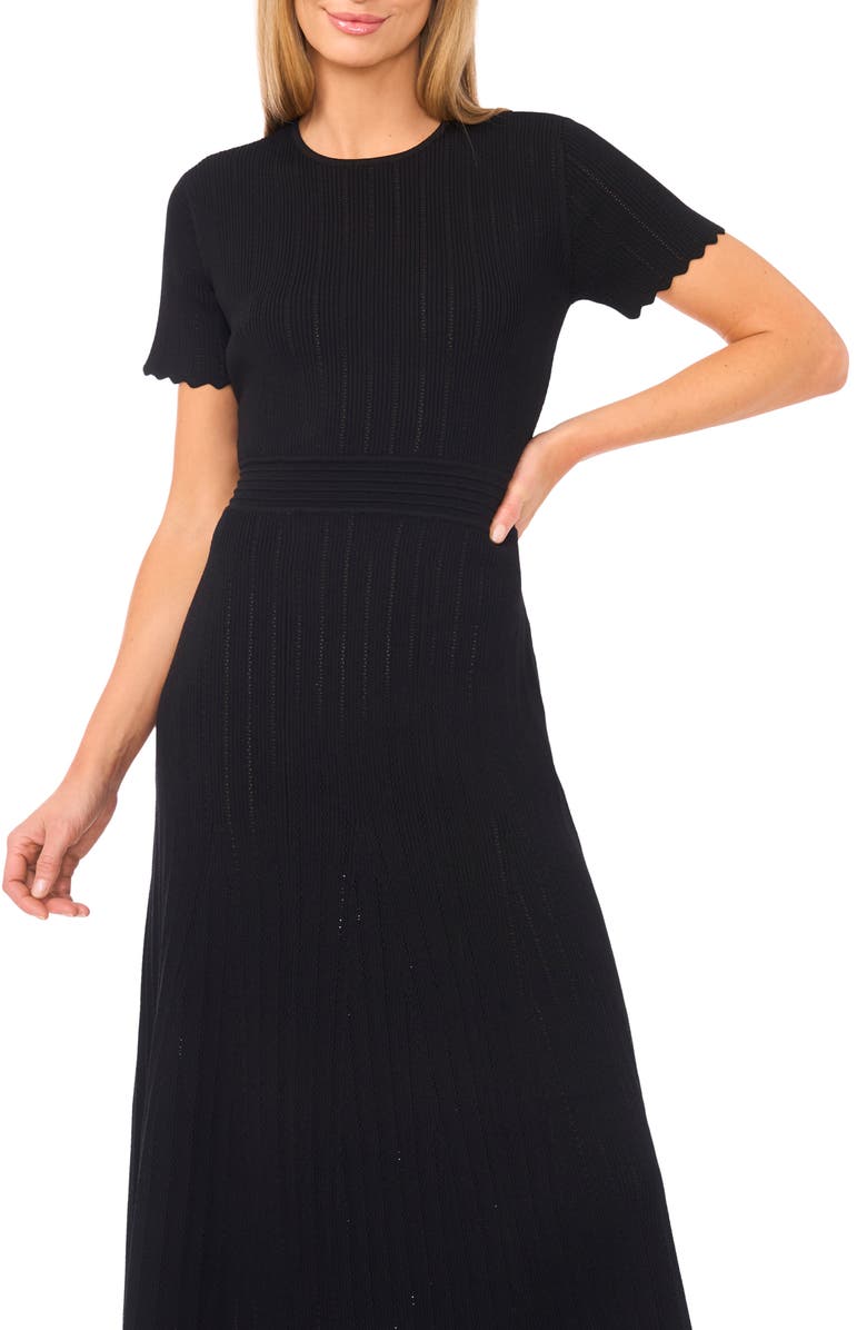 Ted Baker Pointelle Short Sleeve Midi Dress, Alternate, color, Rich Black