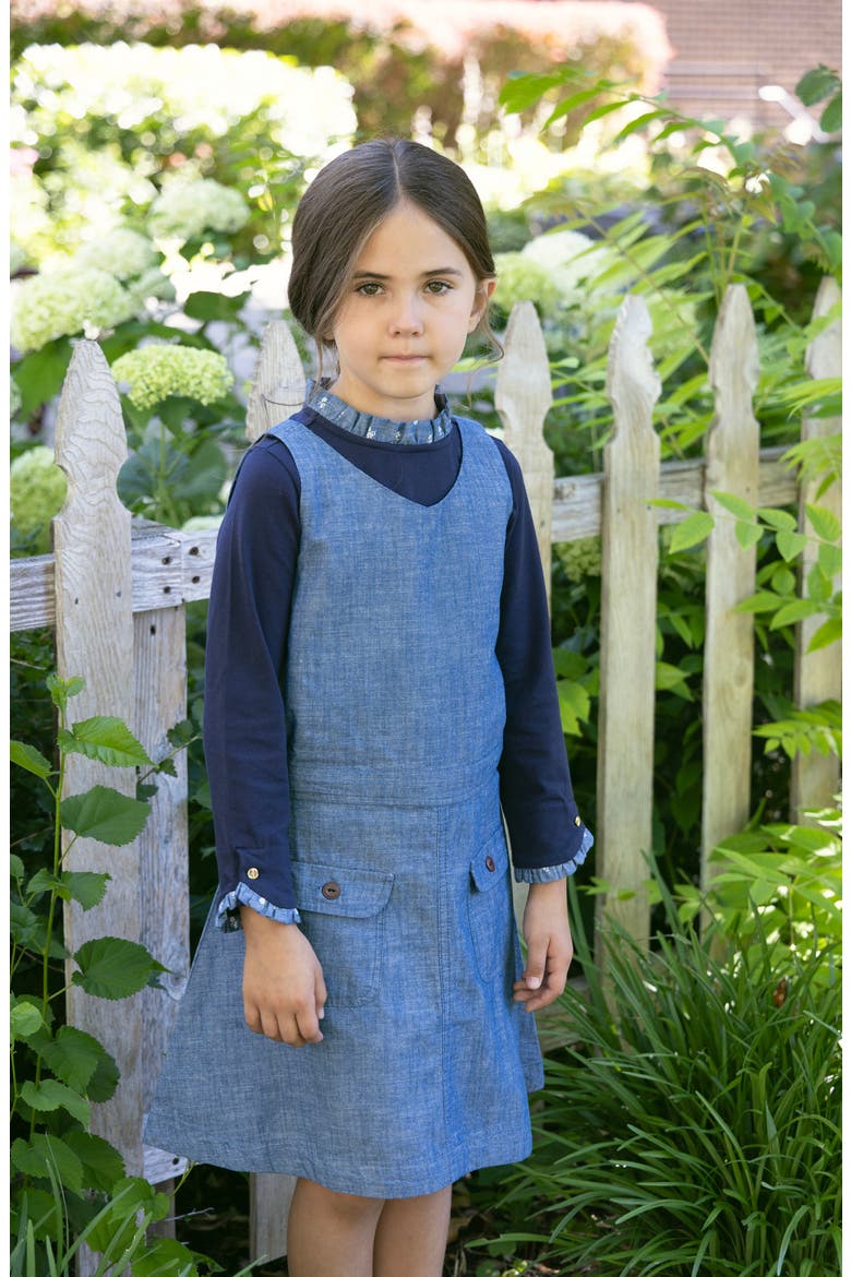 Kids' Organic V-Neck Chambray Jumper, Alternate, color, Chambray