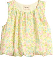 TENLY Kids' Floral Gauze Bubble Hem Top