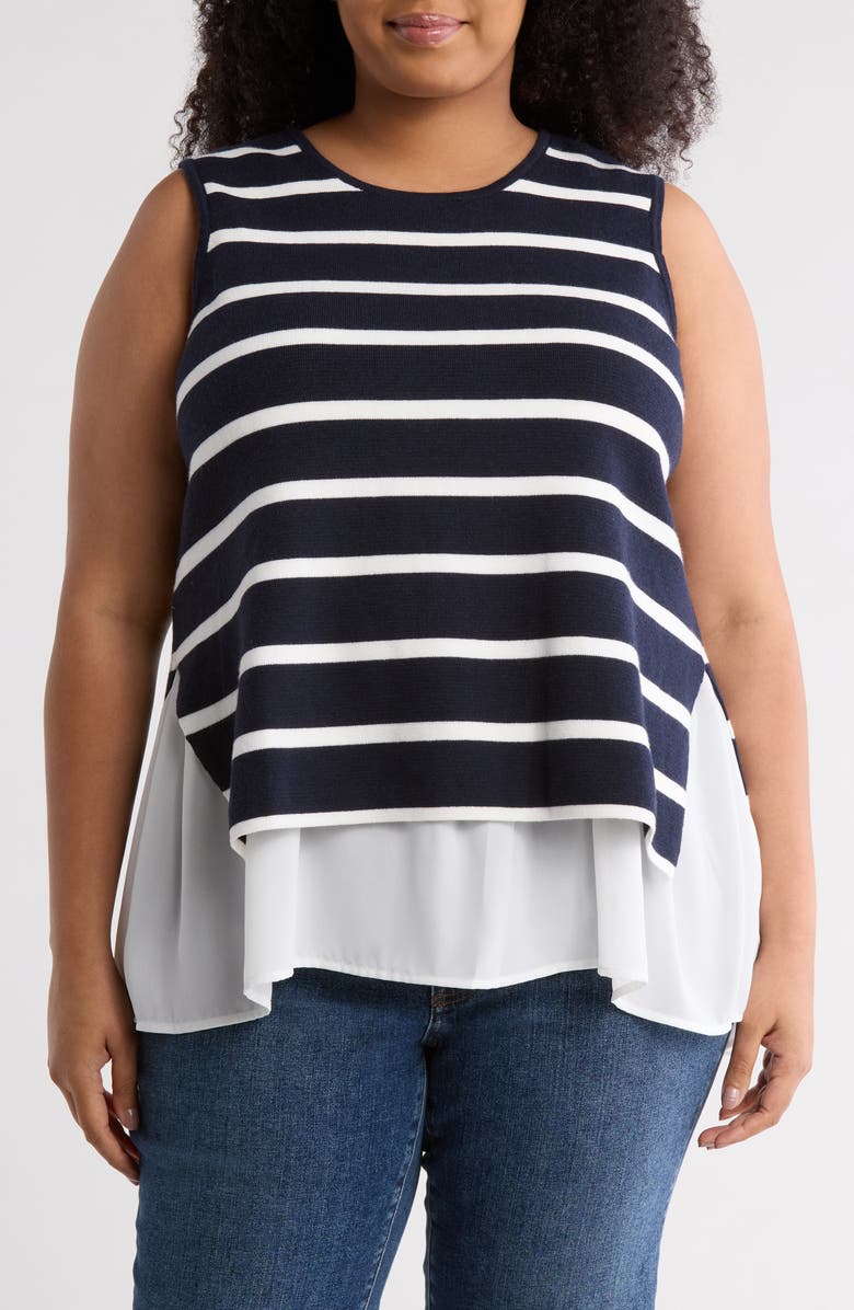 Adrianna Papell Stripe Twofer Sweater Vest, Main, color, Navy/Ivory