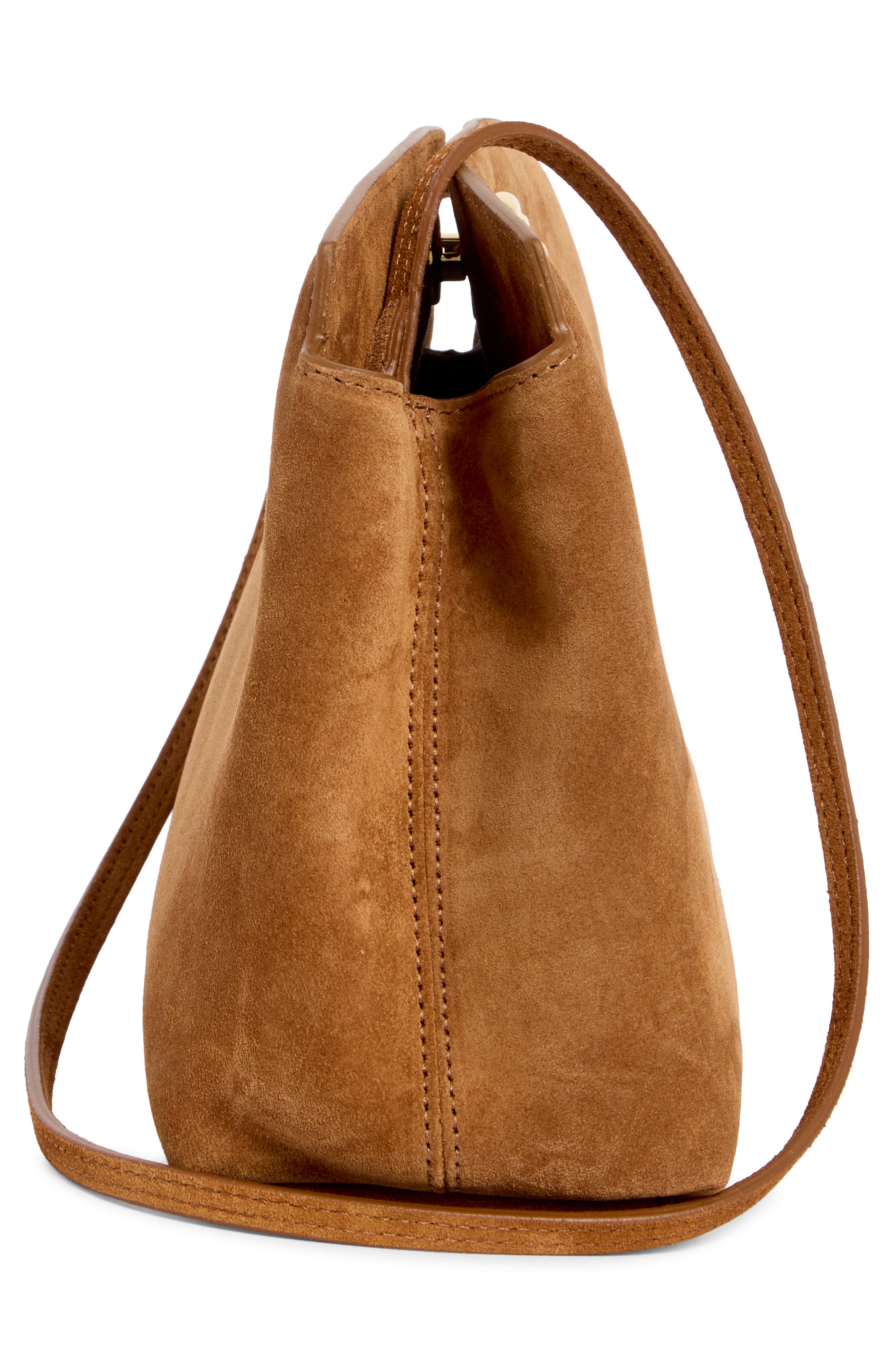 LIFFNER Large Pushlock Suede Clutch, Alternate, color, Saddle Brown