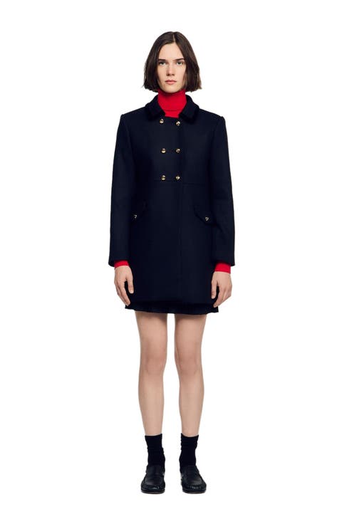 Mid-length Coat With Velvet Collar