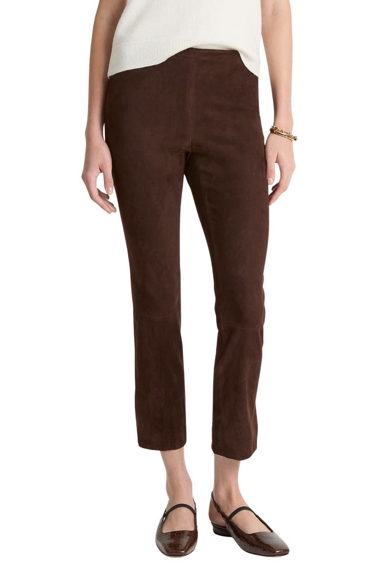 Suede Split Hem Crop Pants, Main, color, CHOCOLATE