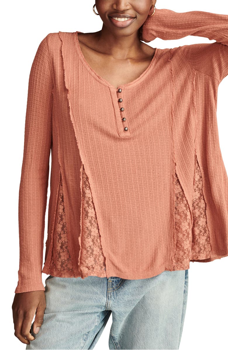 Lucky Brand Lace Godet Swing Henley, Main, color, Chutney