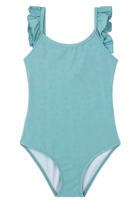 Palm Party Textured Square Neck Ruffle One Piece