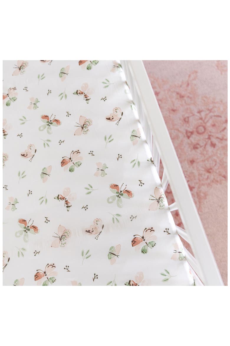 Cotton Sateen Fitted Crib Sheet, Alternate, color, BEIGE/ BUTTERFLY