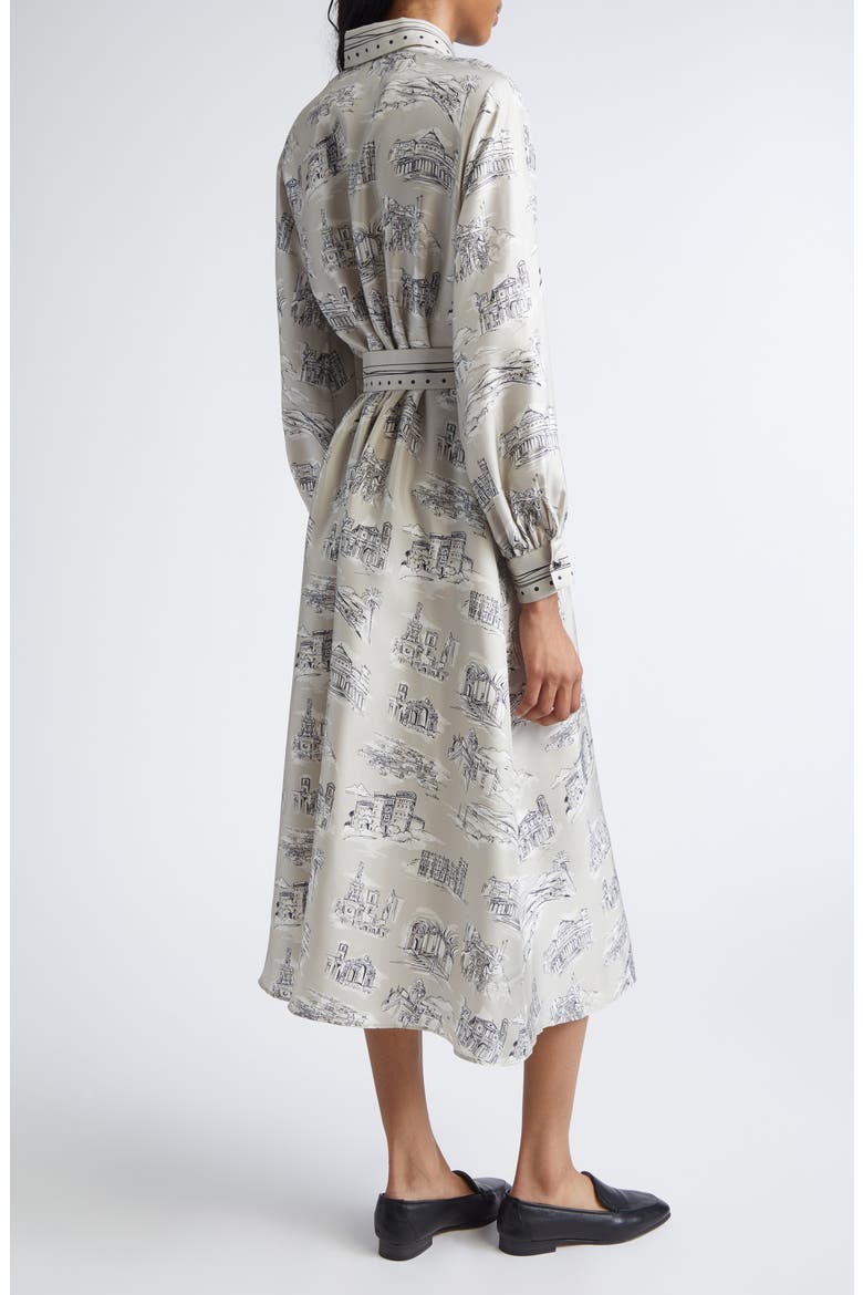 Carbone Print Long Sleeve Silk Shirtdress, Alternate, color, SAND
