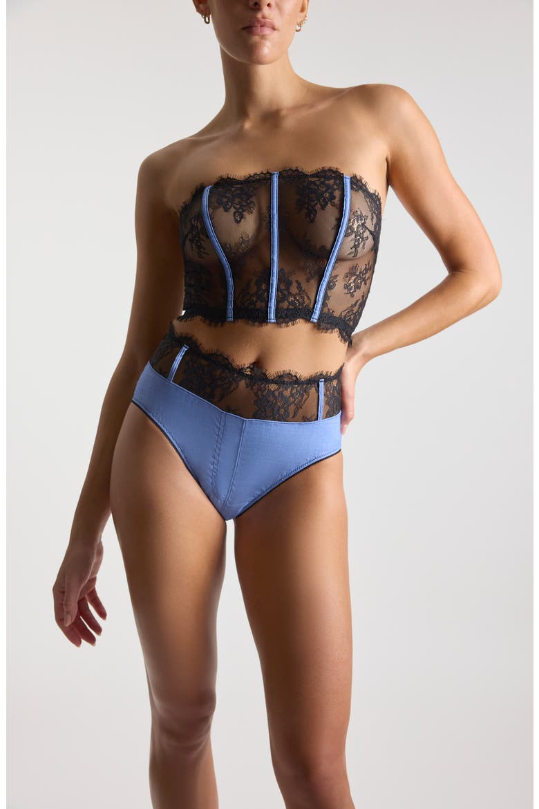Katrina Strapless Lace Corset, Alternate, color, DENIM