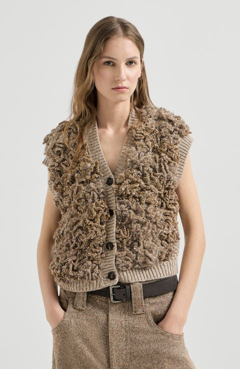 Handmade Dazzling blossom OPERA knit vest in soft virgin wool and cashmere