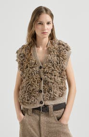 Brunello Cucinelli Handmade Dazzling blossom OPERA knit vest in soft virgin wool and cashmere