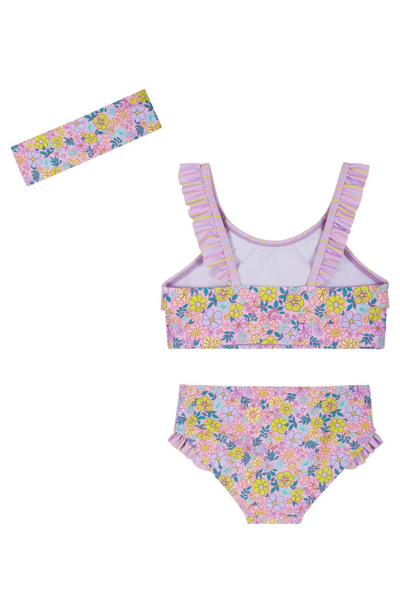 Andy & Evan Kids' Floral Ruffle Two-Piece Swimsuit & Headband Set, Alternate, color, Purple Bouquet