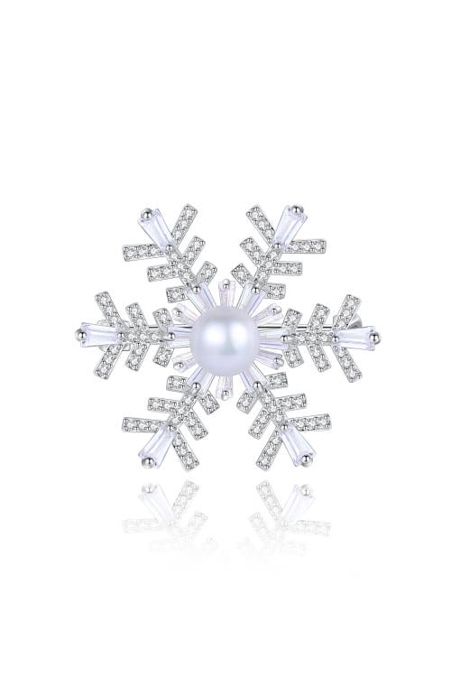 Classicharms Pave And Freshwater Pearl Snowflake Multi Way Brooch Pendant In Metallic