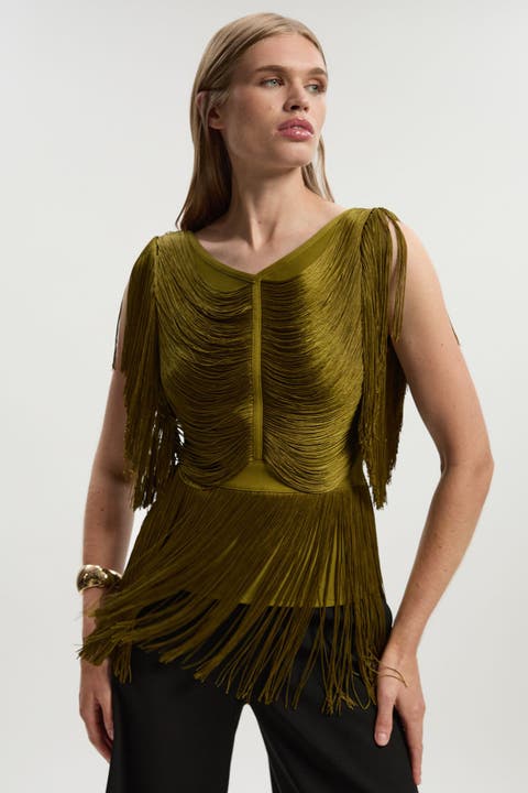 Draped Fringe Knitted Top