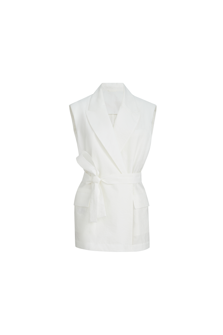 Poplin belted vest, Alternate, color, White