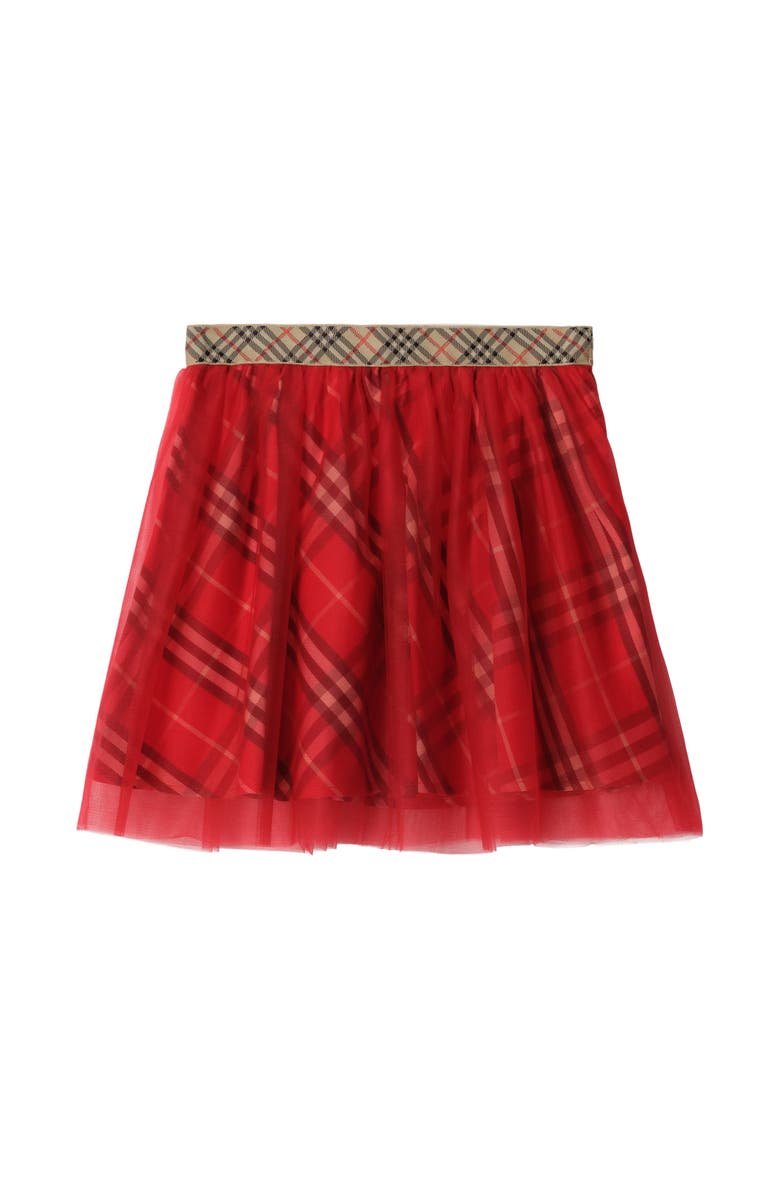 Burberry Check Tulle Skirt, Main, color, Crayon Red