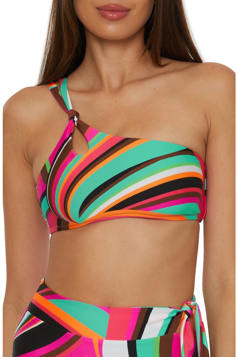 Swoop One-Shoulder Bikini Top, Main, color, PINK MULTI