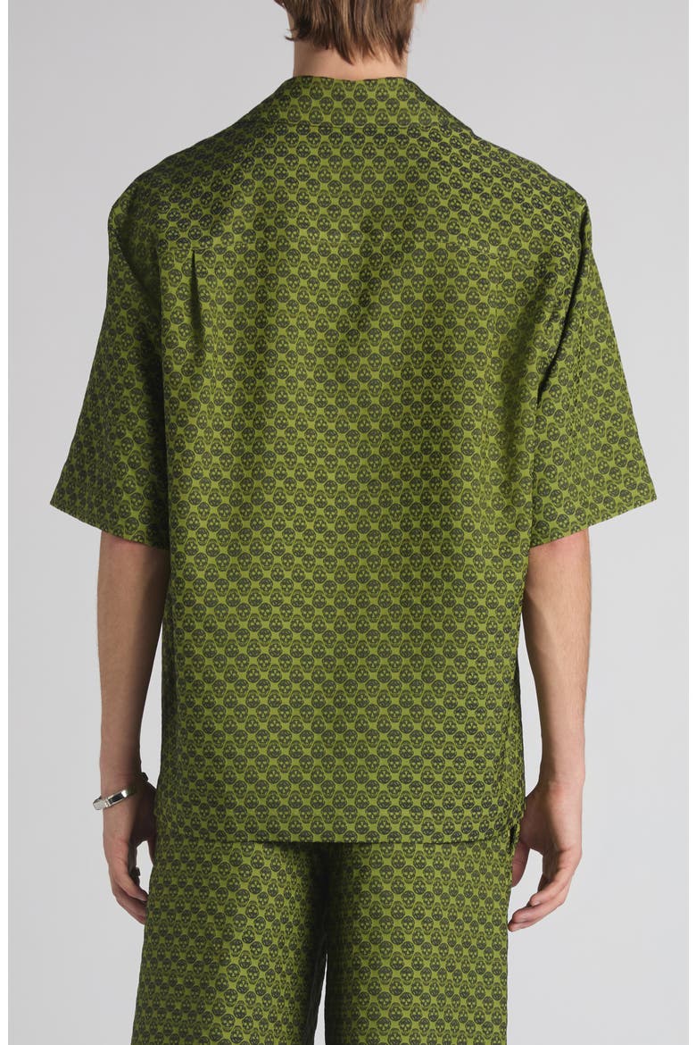 Skull Jacquard Satin Camp Shirt, Alternate, color, ABSYNTHE