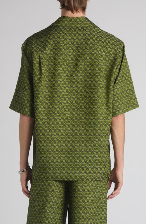 Alexander Mcqueen Mcqueen Skull Jacquard Satin Camp Shirt In Green