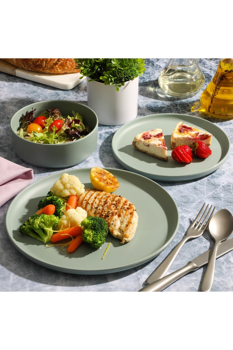 Canyon Crest 12 Piece Stackable Melamine Dinnerware Set, Alternate, color, Green