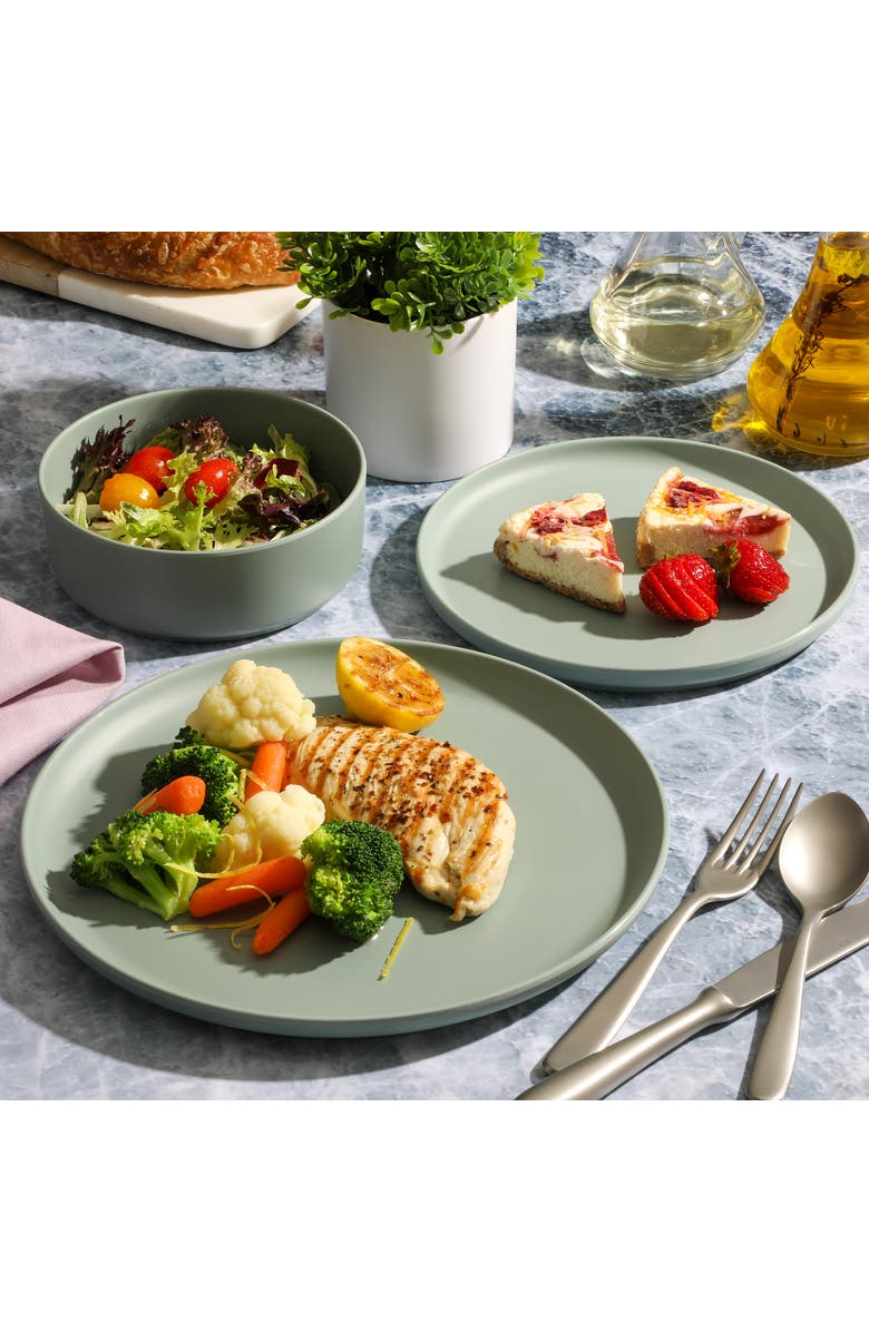 Gibson Canyon Crest 12 Piece Stackable Melamine Dinnerware Set, Alternate, color, Green