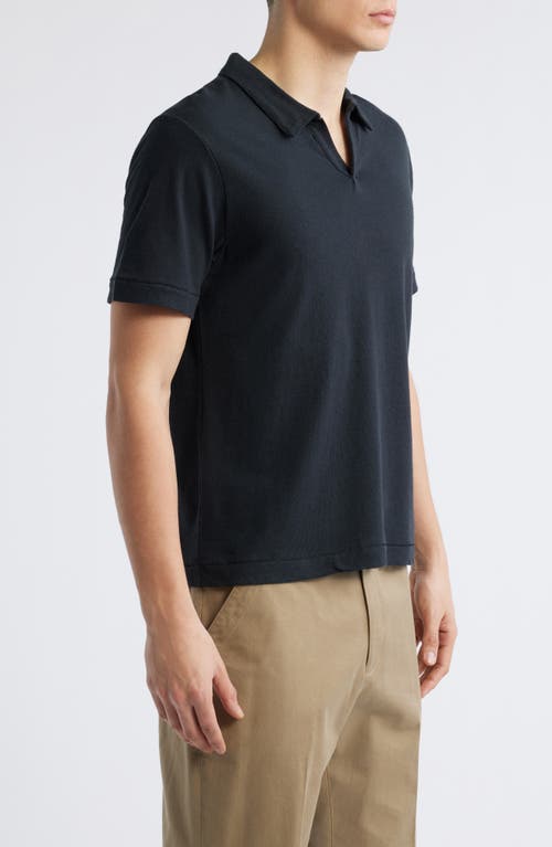 Shop Merz B Schwanen Johnny Collar Linen & Organic Cotton Polo In Deep Black
