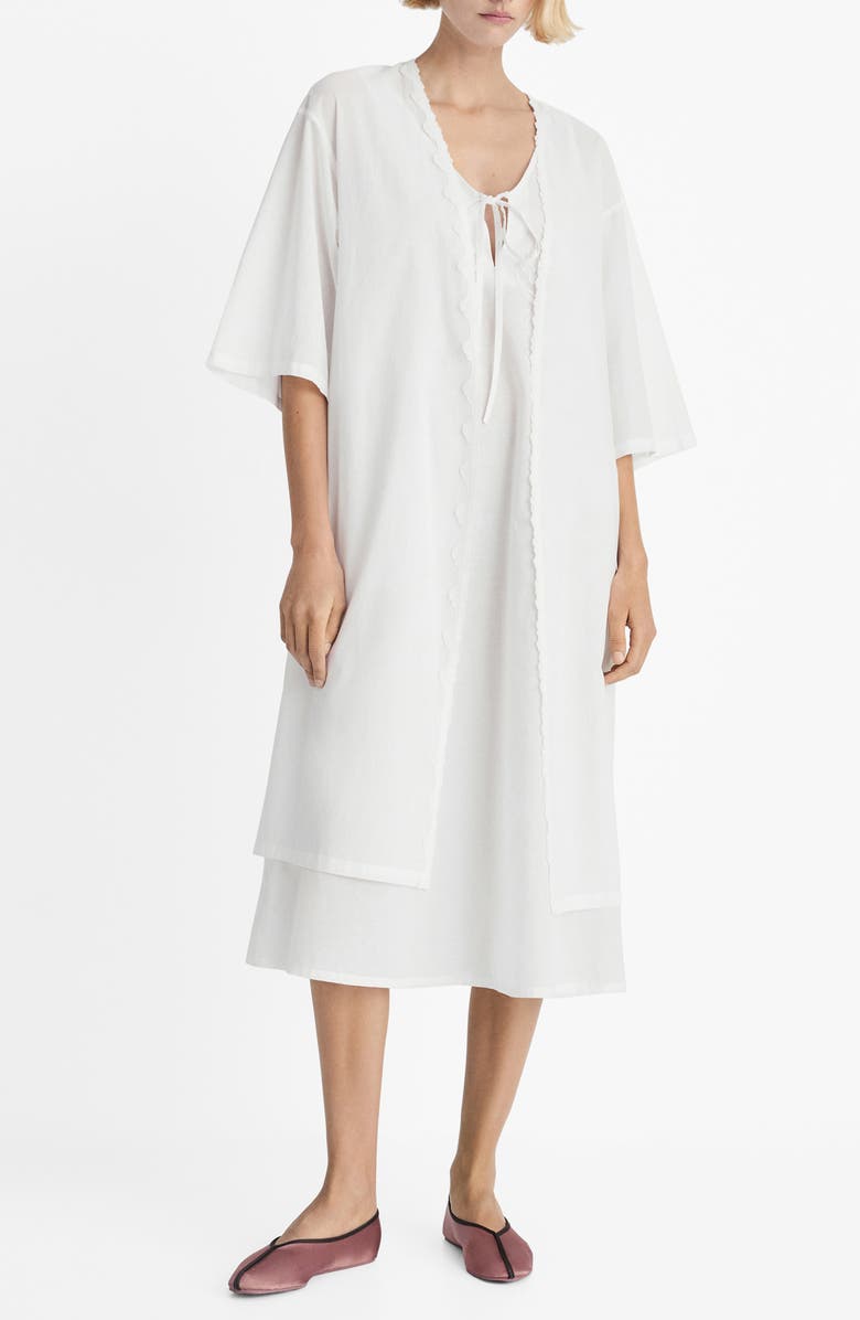 MANGO Lace Trim Cotton Robe, Main, color, 