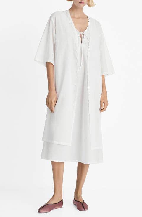 Lace Trim Cotton Robe