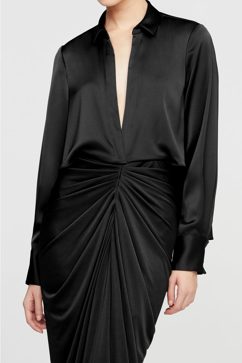Katrine Jersey And Satin Gown, Alternate, color, Black