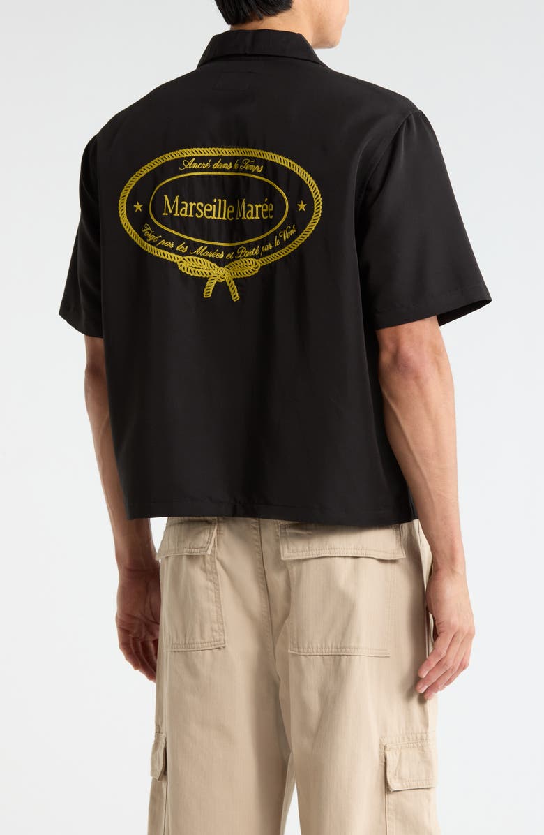 PacSun Ribbon Embroidered Camp Shirt, Alternate, color, Black