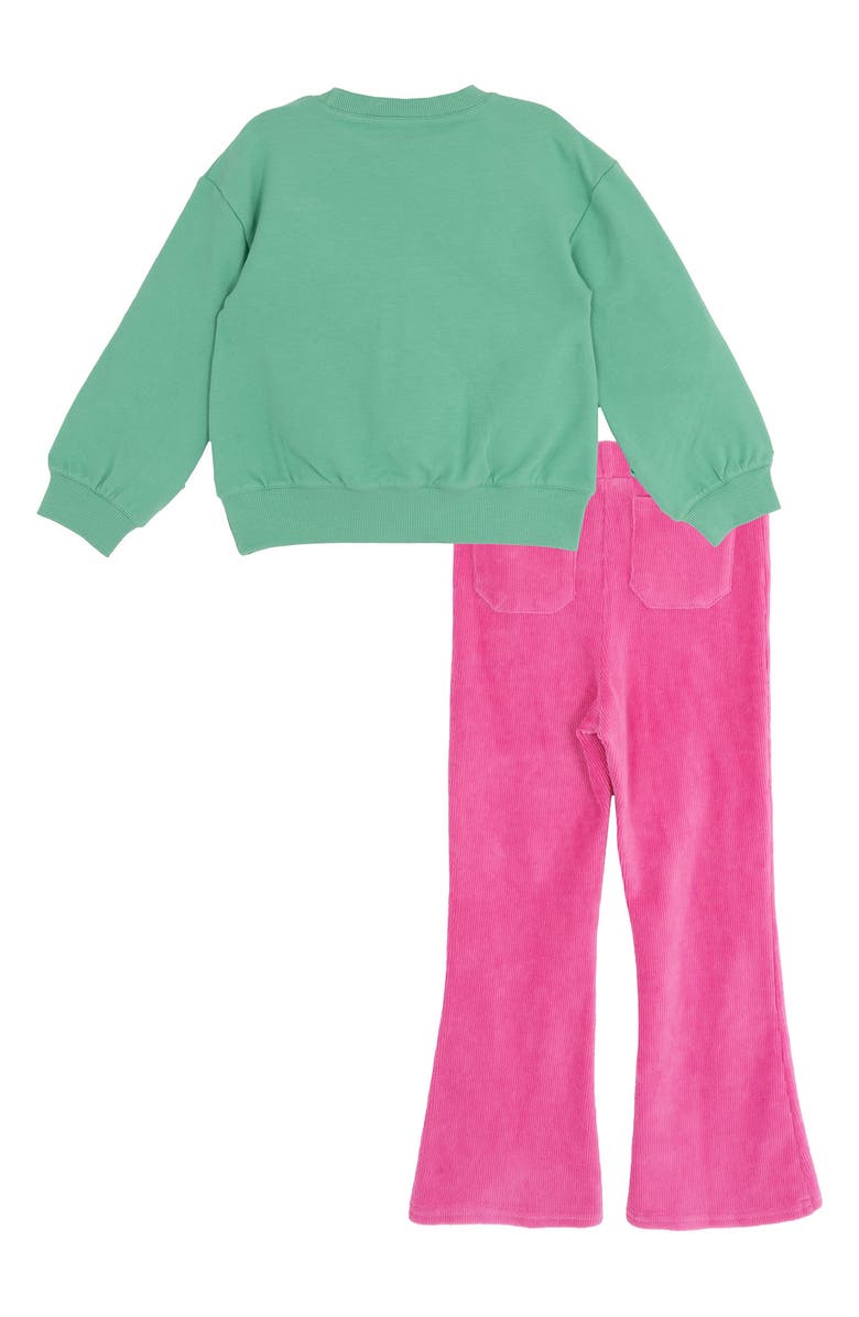 Rare Editions Kids' Floral Appliqué Sweatshirt & Flared Leggings Set, Alternate, color, Green