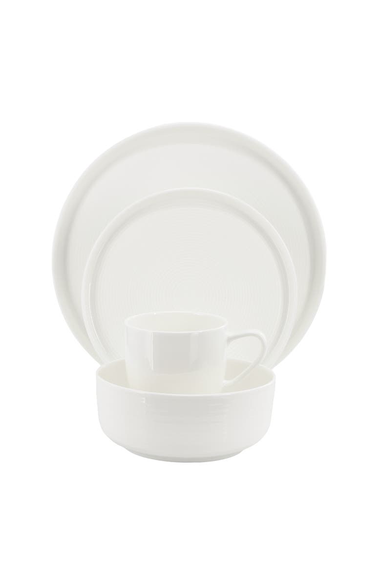 Gibson Elite Annual Rings 16 Piece Bone China Dinnerware Set, Alternate, color, White