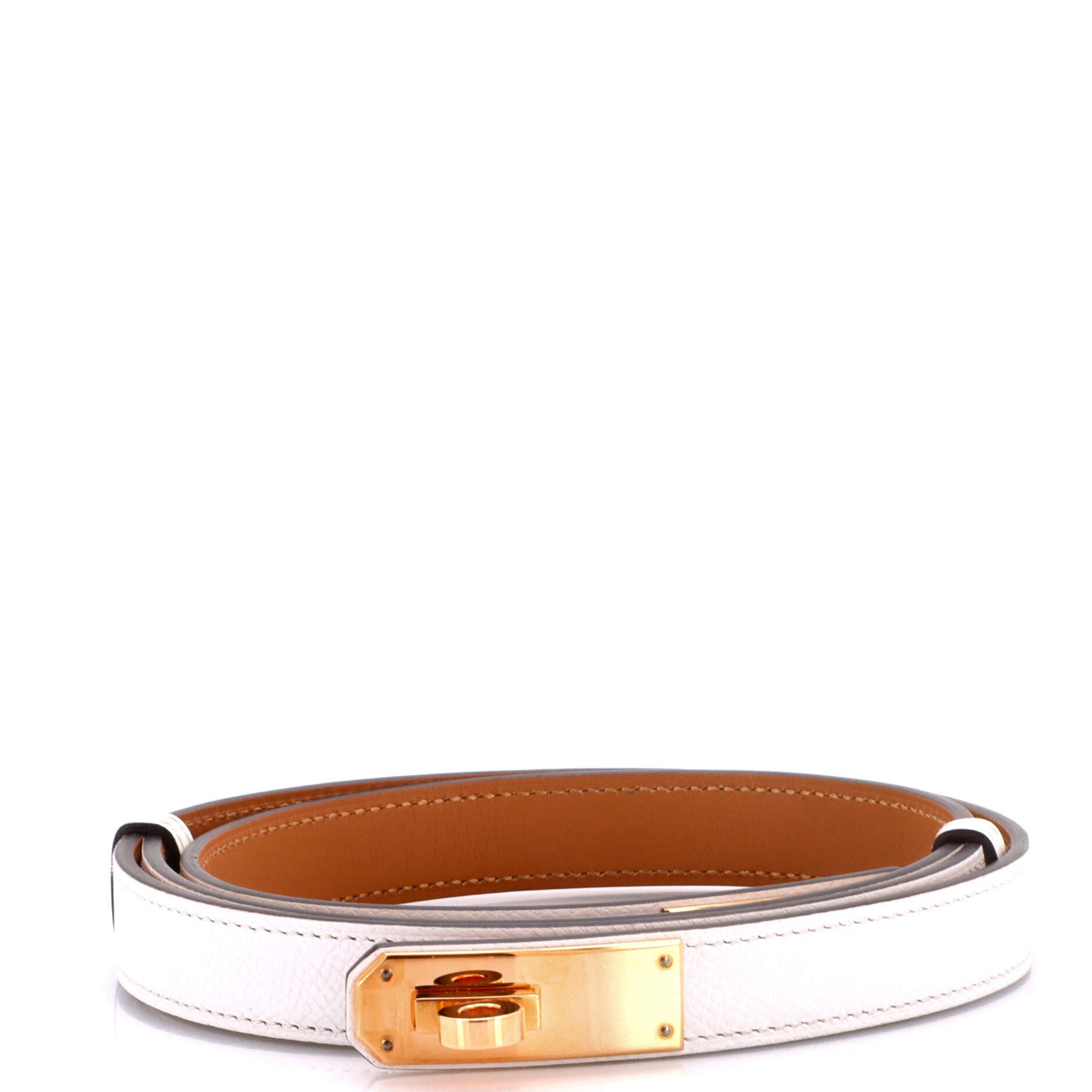 Pre-Owned Hermes Kelly Belt Leather Thin, Main, color, White