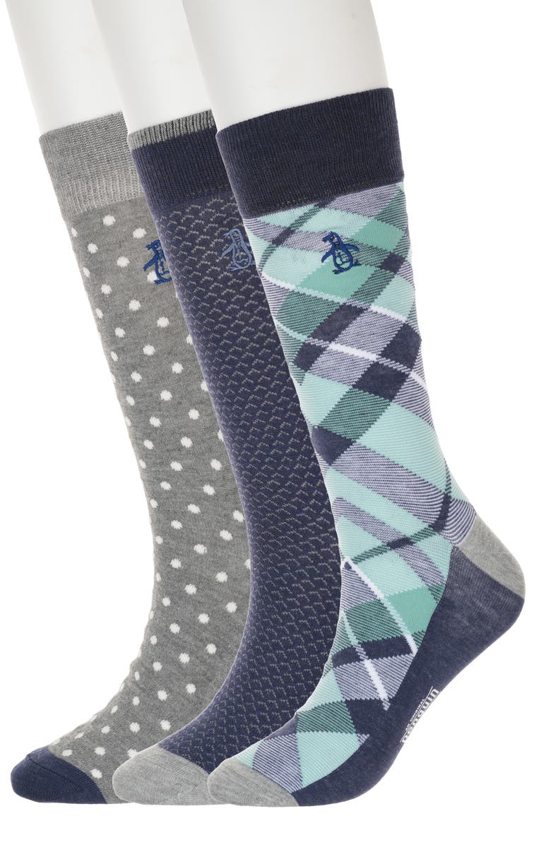 Original Penguin Pico Pattern Assorted 3-Pack Crew Socks, Main, color, Grey