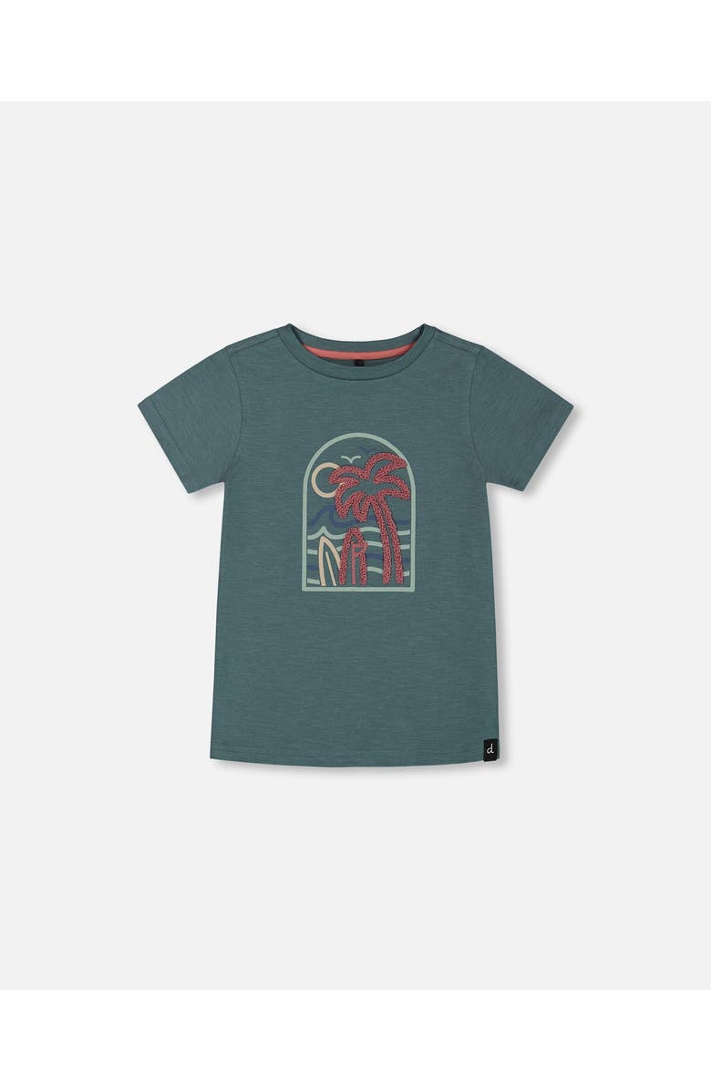 Deux par Deux Little Boy's Short Sleeve Organic Cotton Graphic Tee Teal And Dark Old Rose, Main, color,