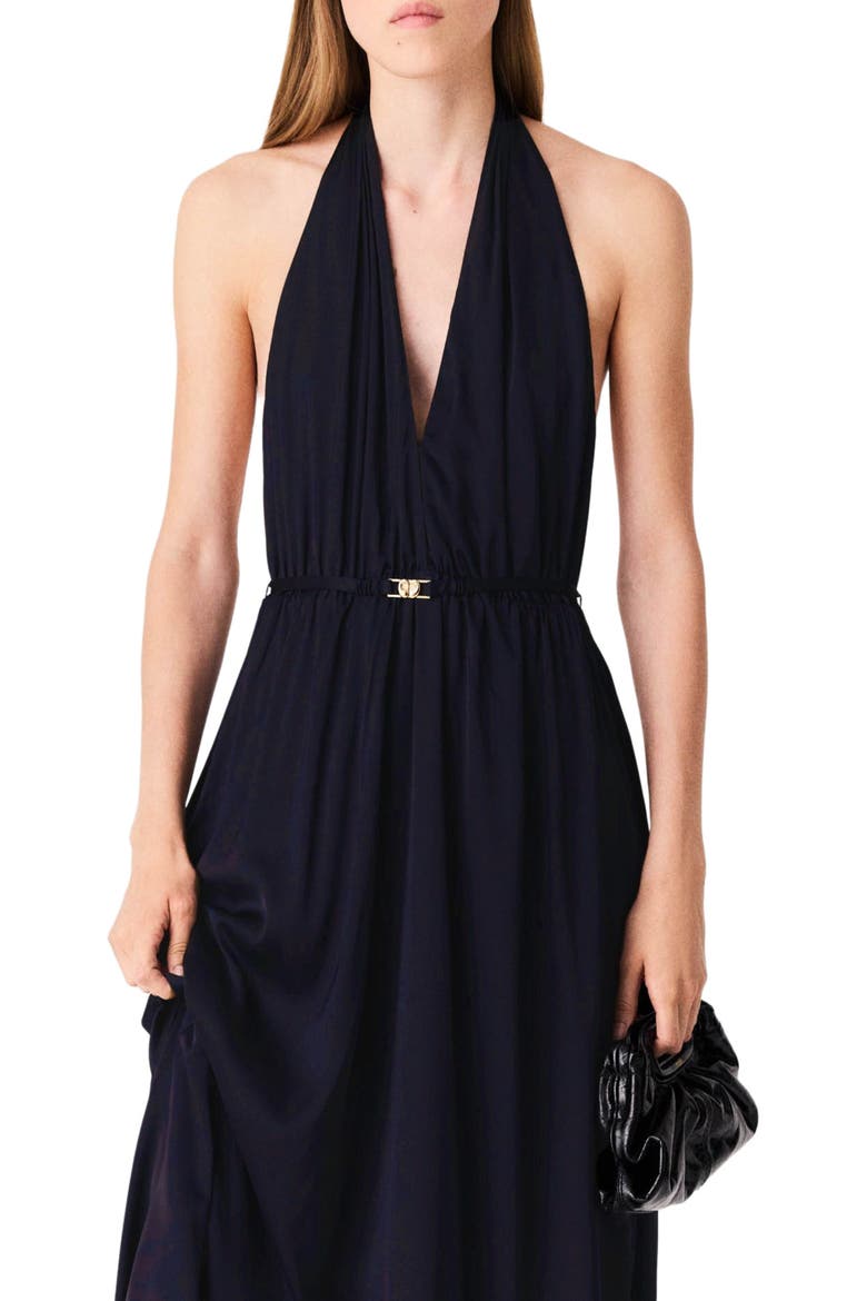 Backless pleated maxi dress, Alternate, color, Navy