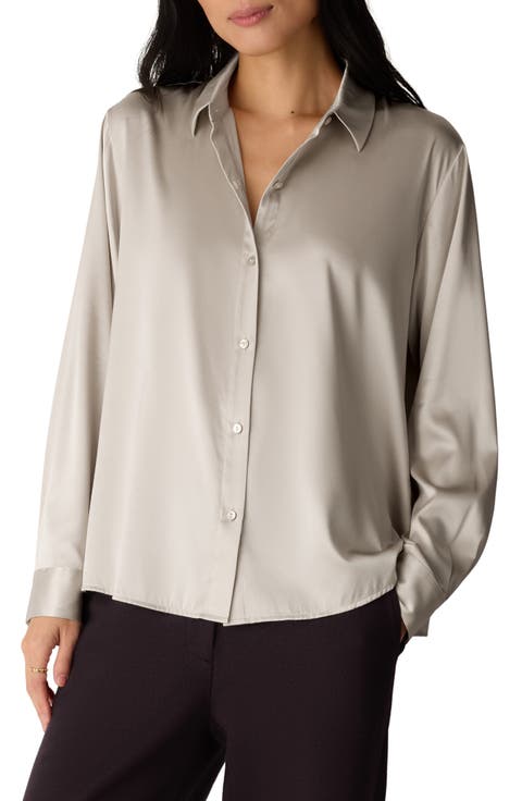 Classic Collar Stretch Silk Button-Up Shirt
