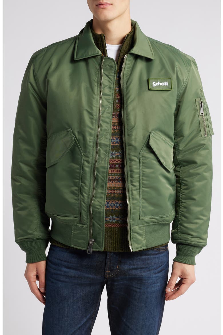 Water Resistant Satin Flight Jacket, Main, color, SAGE