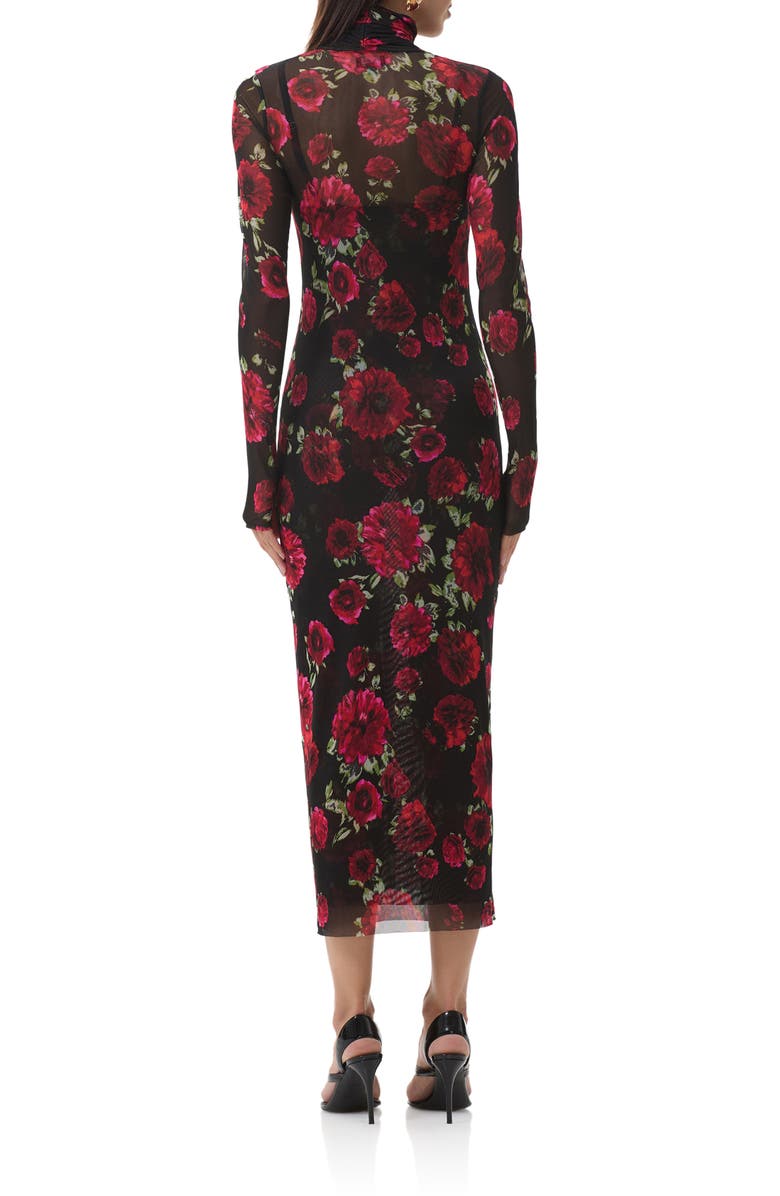 AFRM Bryony Long Sleeve Polka Dot Mesh Dress, Alternate, color, Painted Roses