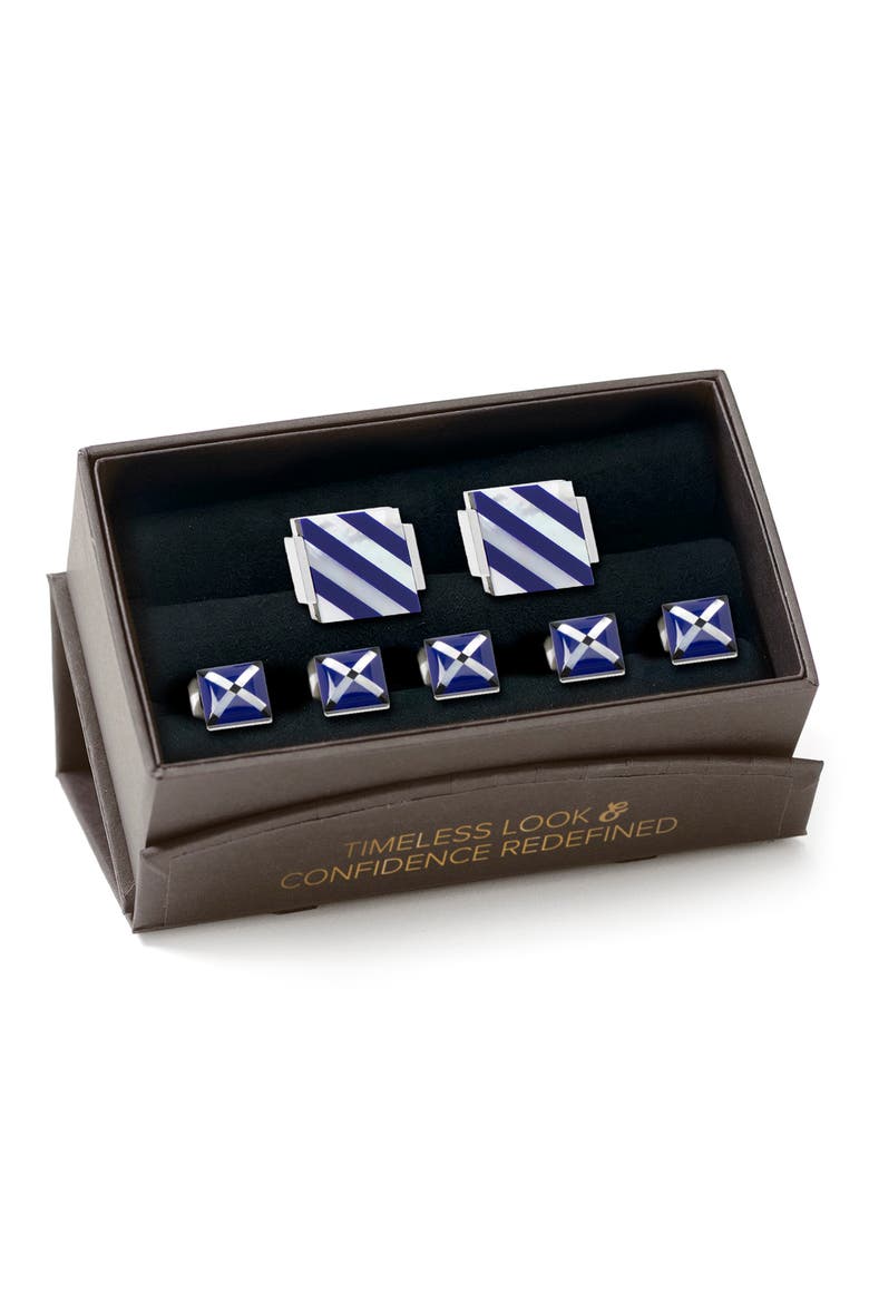 Men's 7-Piece Square Mother-of-Pearl Shirt Studs & Cuff Links Set, Alternate, color, BLUE