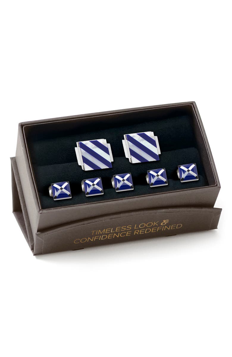 Cufflinks, Inc. Men's 7-Piece Square Mother-of-Pearl Shirt Studs & Cuff Links Set, Alternate, color, Blue
