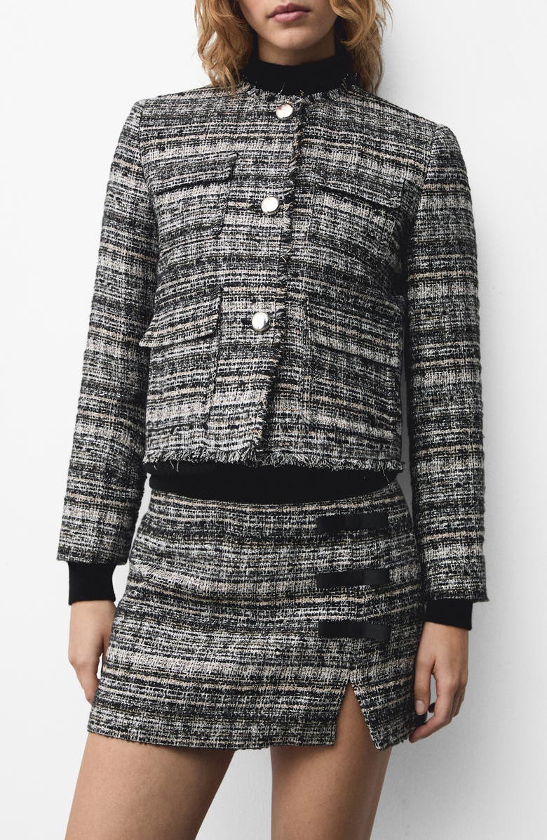 MANGO Tweed Fringe Trim Jacket, Main, color, 