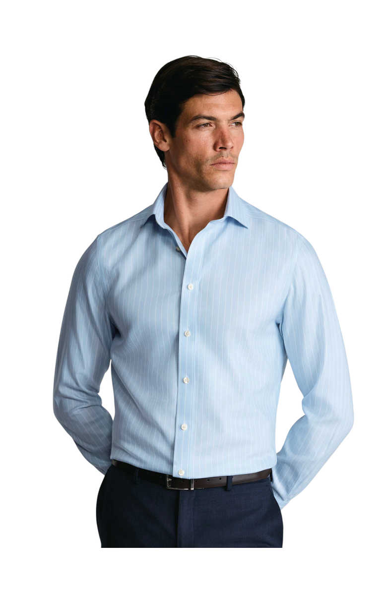 Charles Tyrwhitt Non-iron Striped Herringbone Shirt, Main, color, Light Blue