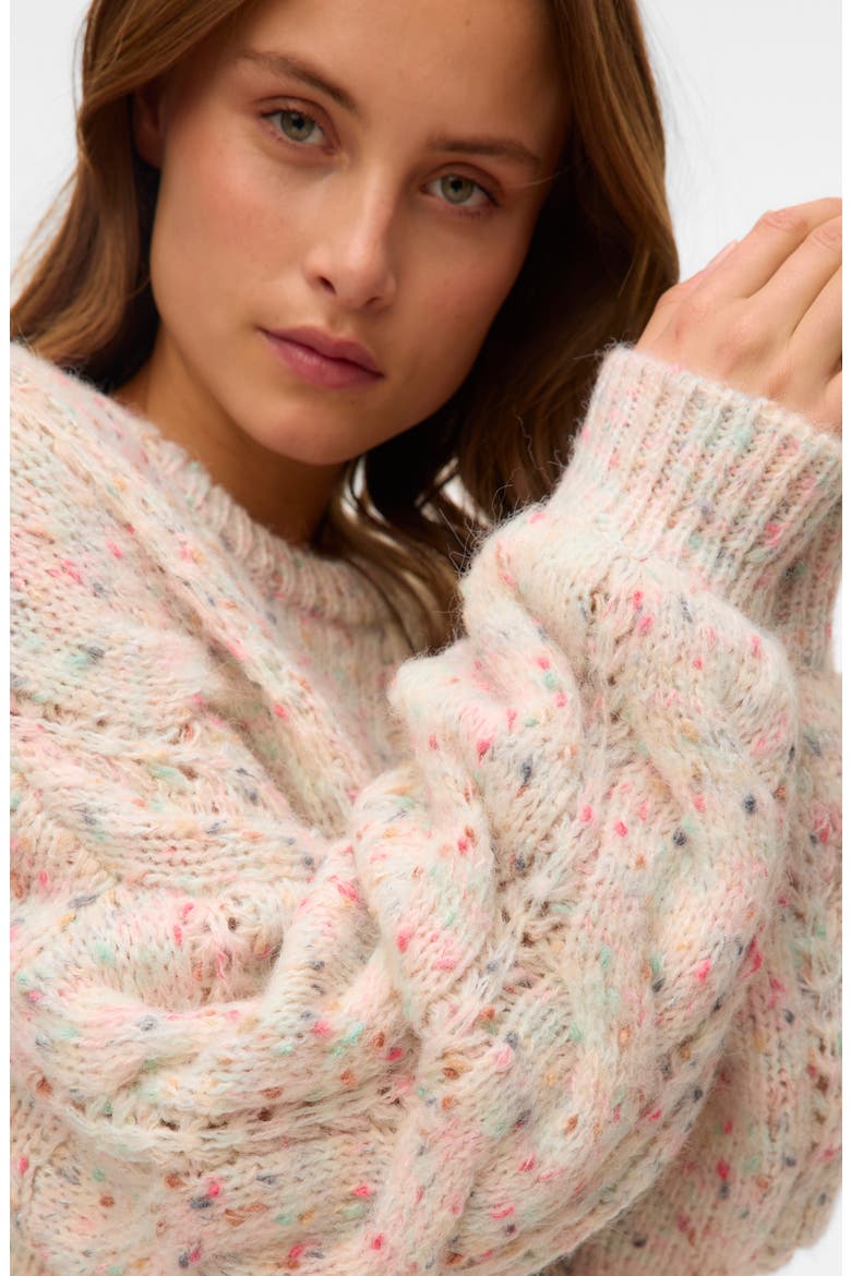 Zena Nep Cable Sweater, Alternate, color, BIRCH DETAIL COMBO