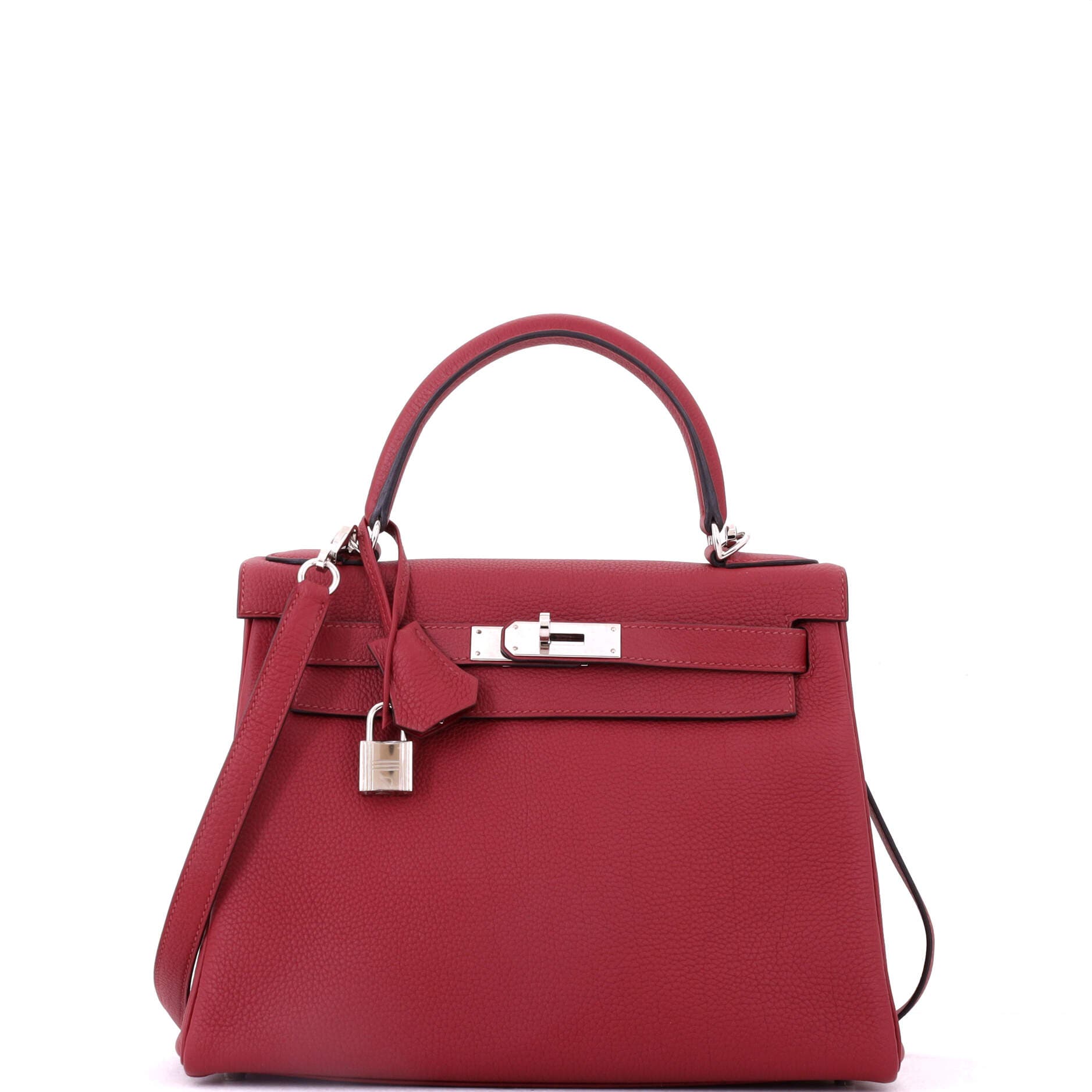 Pre-Owned Hermes Kelly Handbag Red Togo with Palladium Hardware 28, Main, color, Rouge Grenat