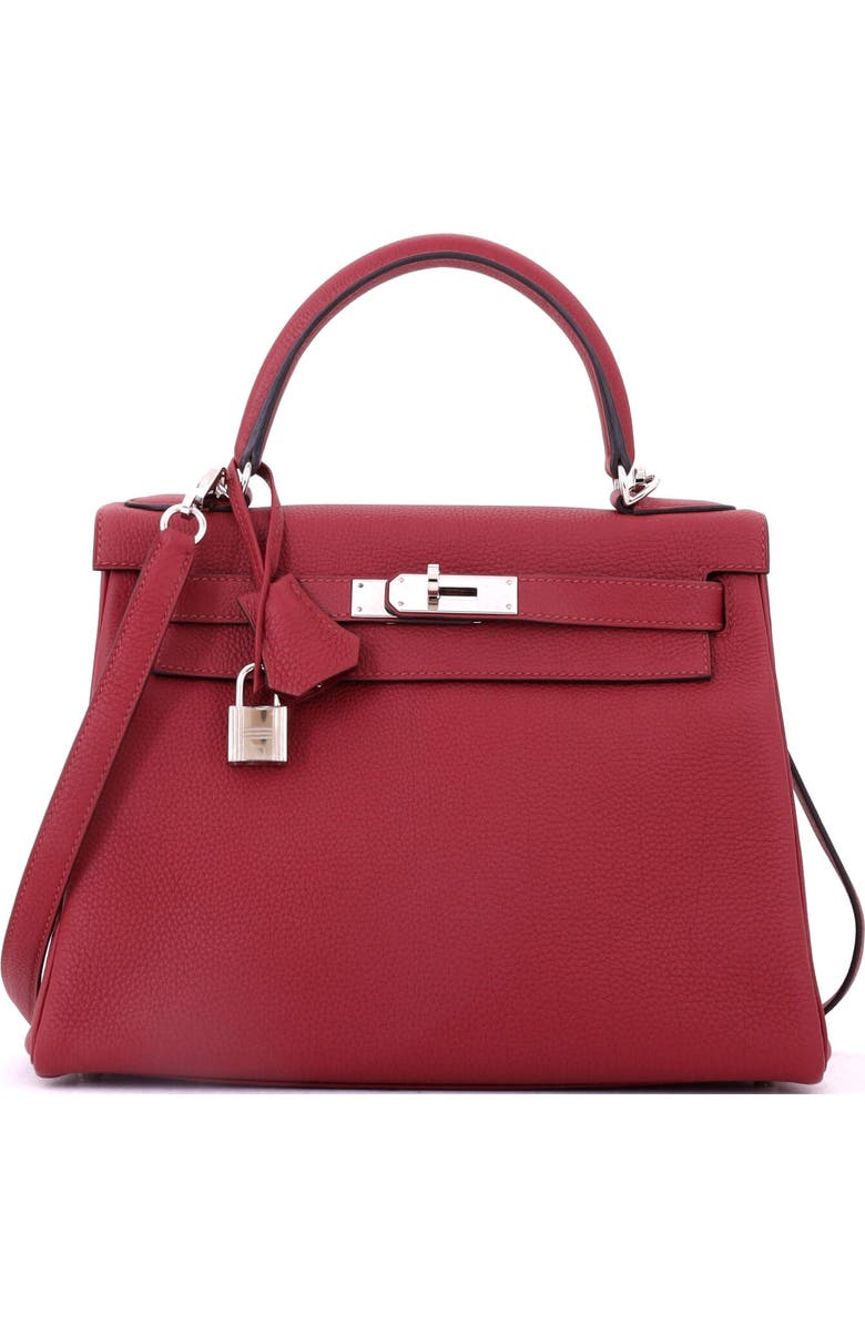 Pre-Owned Hermes Kelly Handbag Red Togo with Palladium Hardware 28, Main, color, Rouge Grenat