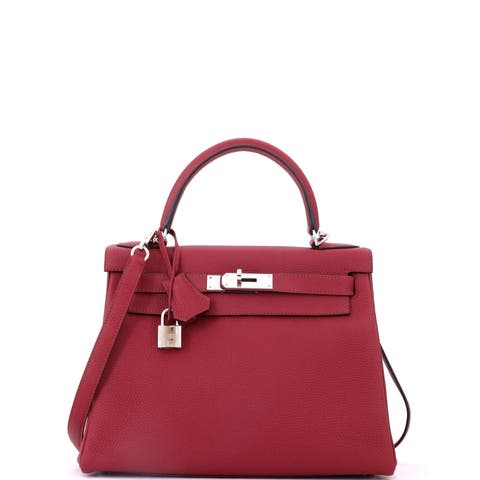 Kelly Handbag Red Togo with Palladium Hardware 28