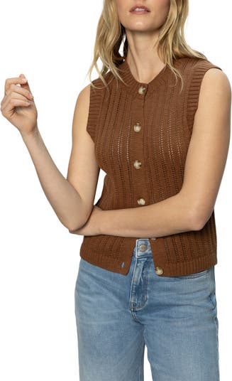 Pointelle Stitch Cotton Button-Up Sweater Vest
