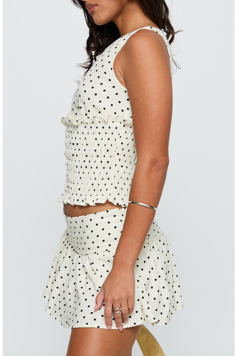 Roxee Polka Dot Smocked Linen Blend Tank, Alternate, color, CREAM POLKA