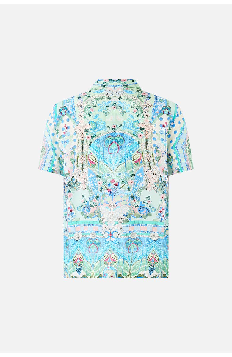 Camilla Short Sleeve Camp Collared Shirt, Alternate, color, Midsummer Mosaics