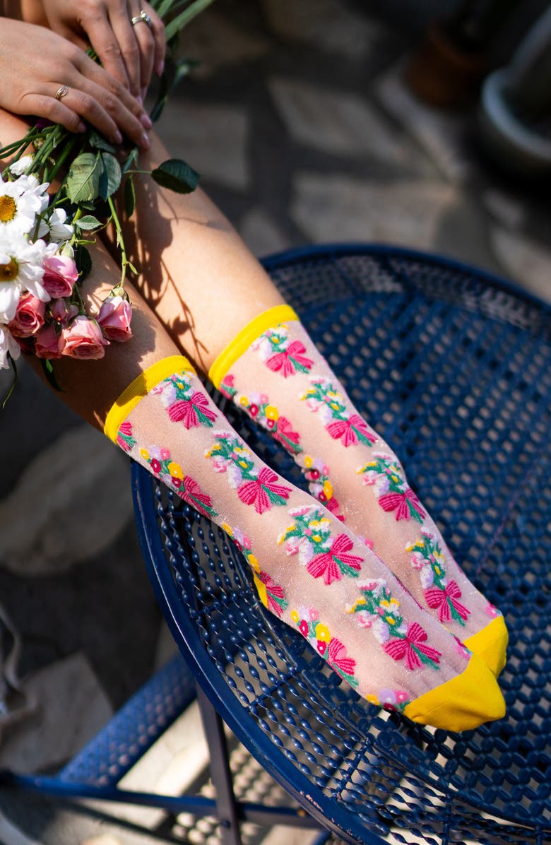 Sock Candy Petals & Preserves Metallic Sheer Crew Socks, Alternate, color, 